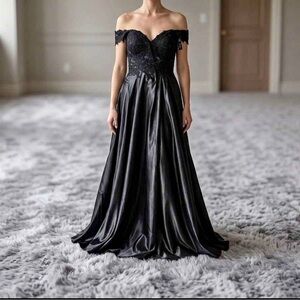 Elegant Black Off-Shoulder Evening Gown
